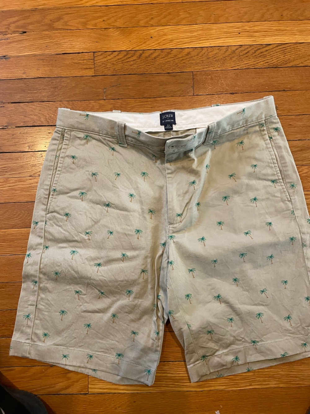 J. Crew Beige Cotton Shorts with Green Palm Print